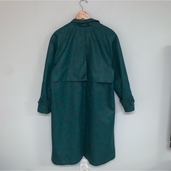 London Fog Vintage Trench Coat Size 6 US Insulated Jacket Emerald Green Floral - Picture 7 of 13
